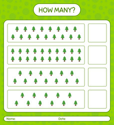 how many counting game with pine tree worksheet vector image