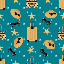 Seamless beach pattern featuring suitcase hat vector