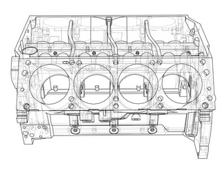 engine block sketch rendering of 3d vector image