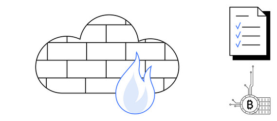 cloud firewall security with document and bitcoin vector image