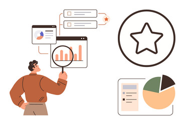 data analyst evaluating graphs and charts vector image