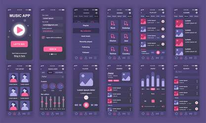 set of ui ux gui screens music app flat design vector image