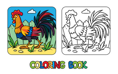 Funny rooster farm animals coloring book series vector