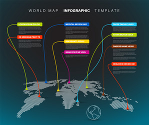 Infographic dark world map with pointer marks vector