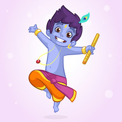 little cartoon krishna with a flute vector