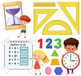 math classroom objects with supplies and students vector image