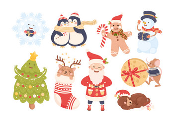 New year characters with santa claus gingerbread vector