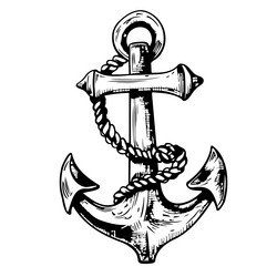 Old anchor with rope sketch hand drawn in doodle vector