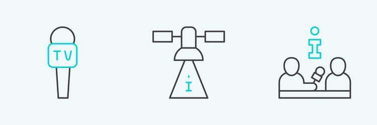 set line interview microphone and satellite icon vector image