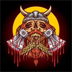 Viking Skull with Axe Helmet vector image