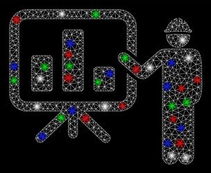 bright mesh wire frame engineer pointing chart vector image
