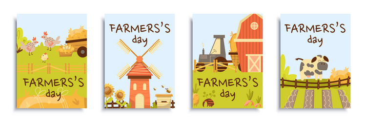 farmer day cover brochure set in flat design Vector Image