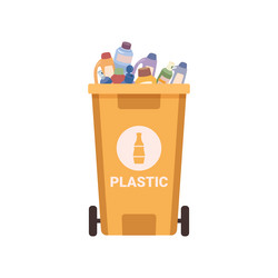 Yellow container with plastic bottles sorting vector