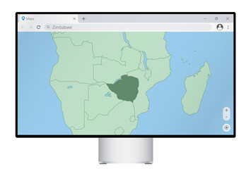 computer monitor with map of zimbabwe in browser vector image