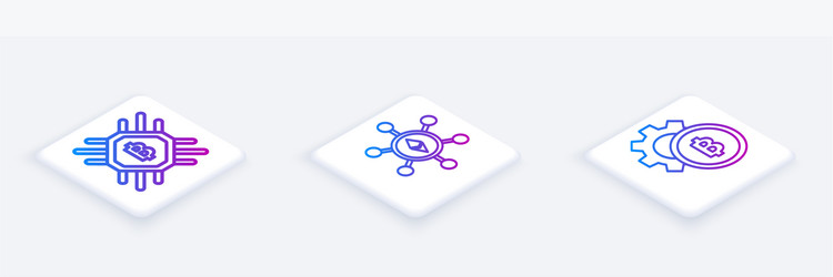 set isometric line cpu mining farm blockchain vector image