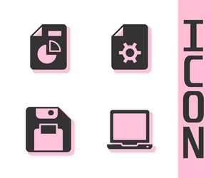 set laptop document with graph chart floppy disk vector image