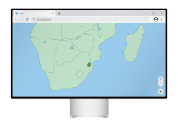 computer monitor with map of swaziland in browser vector image