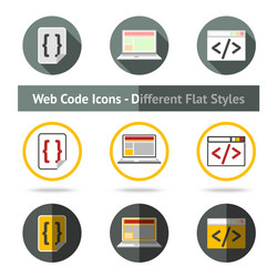 set of web code icons in different flat styles vector image