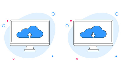 cloud upload and download icon on computer screen vector image