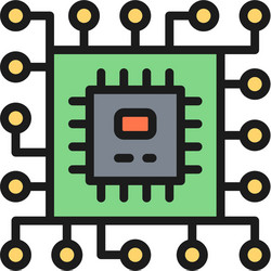 cpu microprocessor computer chip flat color line vector