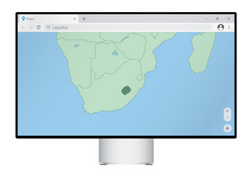 computer monitor with map of lesotho in browser vector image