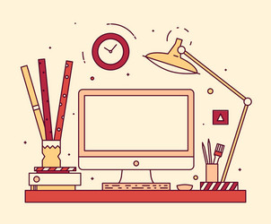 Modern designer work space linear style computer vector