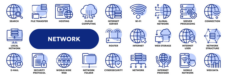set of line icons related to computer network vector image