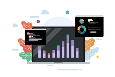laptop with bar chart and data business analytic vector image