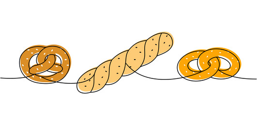 set of bakery products one line colored continuous vector image