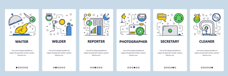 web site onboarding screens different jobs vector