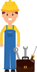 Builder worker with helmet and toolbox vector