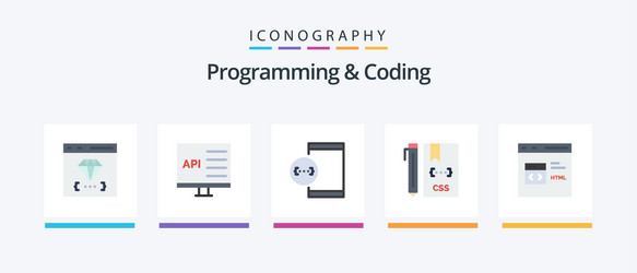 programming and coding flat 5 icon pack including vector image