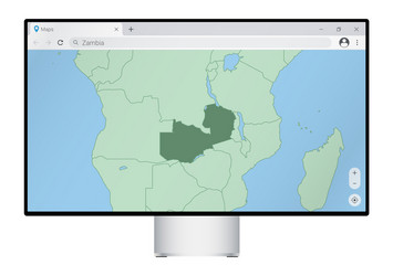 Computer monitor with map of zambia in browser vector