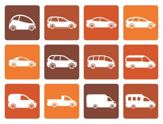 flat different types of cars icons vector