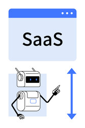 robot presenting saas concept with web interface vector image