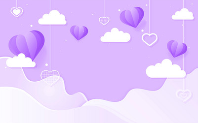 dangling hearts cloud wave purple background vector