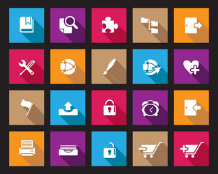 white web icons on colorful square set vector image