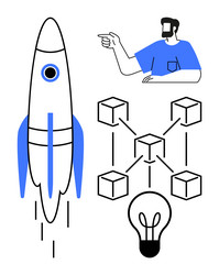 innovative concepts rocket launch blockchain vector image