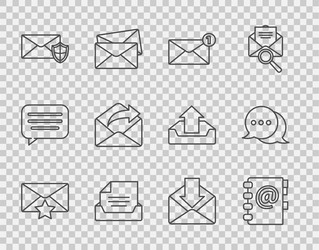 Set line envelope with star address book drawer vector