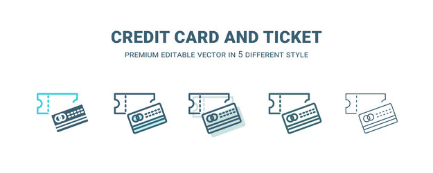 credit card and ticket icon in 5 different style vector image