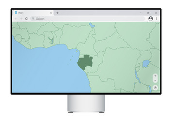 Computer monitor with map of gabon in browser vector