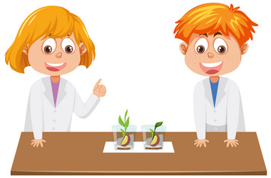 boy and girl experiment on plant growing vector