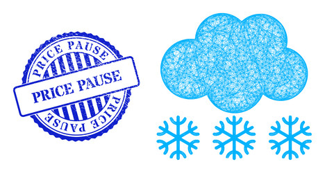 Grunge price pause badge and net snow cloud mesh vector