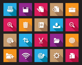 white web icons on colorful square set vector image
