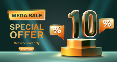 10 percent special offer mega sale check and gift vector