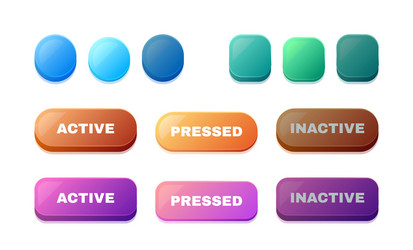 active and pressed ui buttons game interface menu vector