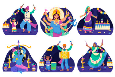 hand drawn flat dussehra mini composition Vector Image