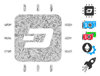 linear dash processor chip icon collage vector image