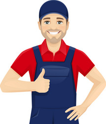 man in overalls showing thumb up vector image