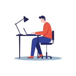 man working on laptop at office desk with task vector image